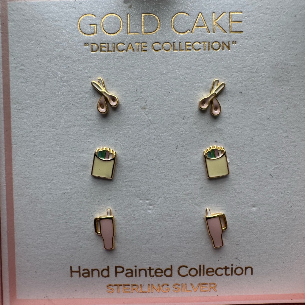 Gold Cake Sterling Silver Earrings Set